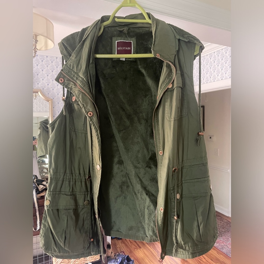 Army Green Utility Vest with bronzed hardware!